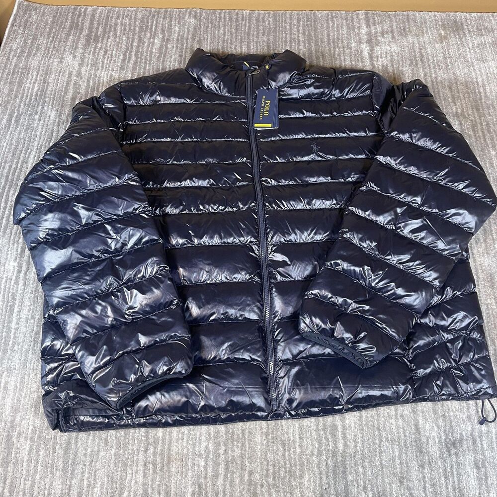 Polo Ralph Lauren Jacket Mens 2XB Navy Glossed Packable Puffer Big & Tall